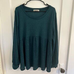 Haptics by Holly Harper Teal Long Sleeve Ribbed Maternity Tunic, 2x